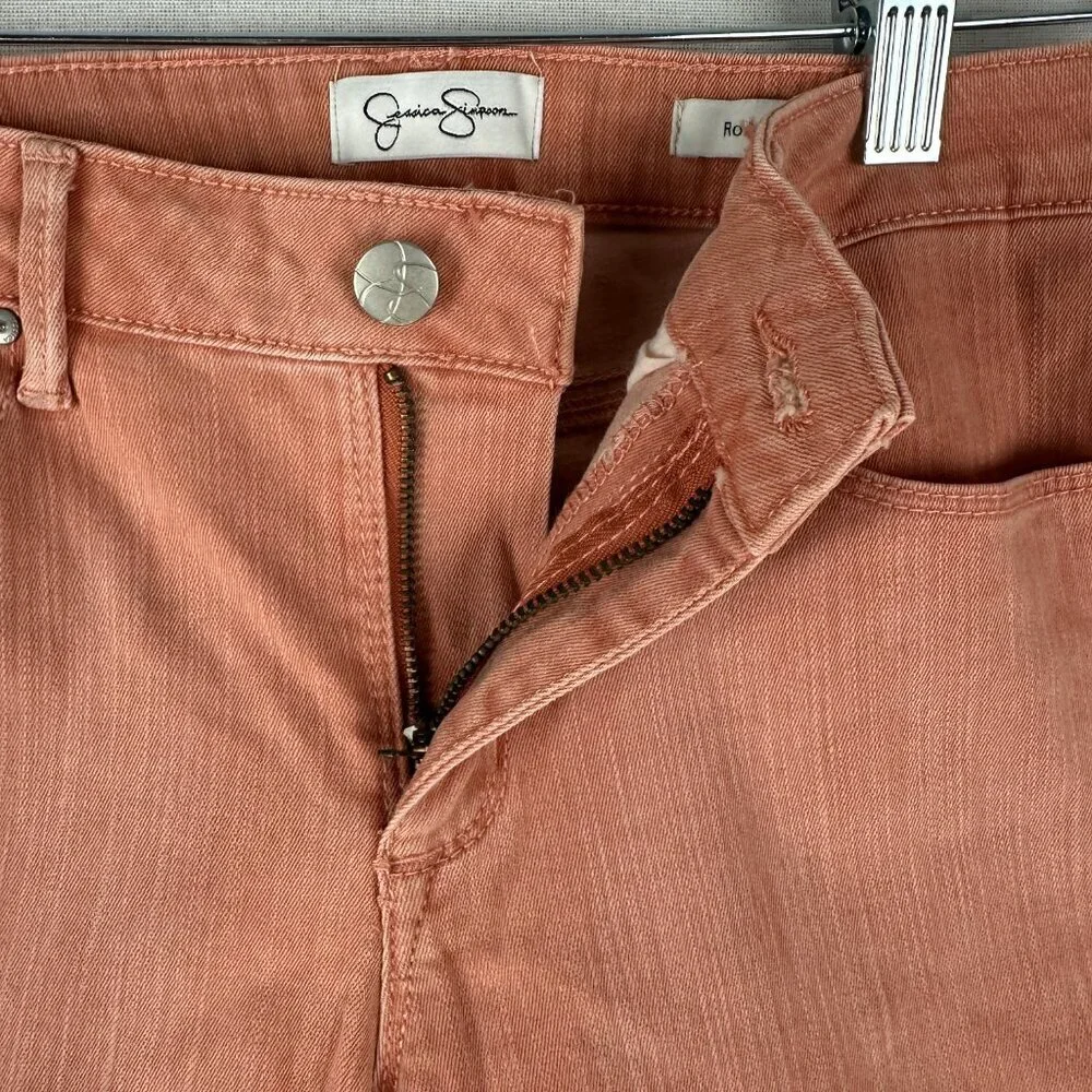 JESSICA SIMPSON WOMEN'S PINK ROLL CROP SKINNY MID RISE CASUAL STRETCH JEANS 4/27 - Picture 2 of 10